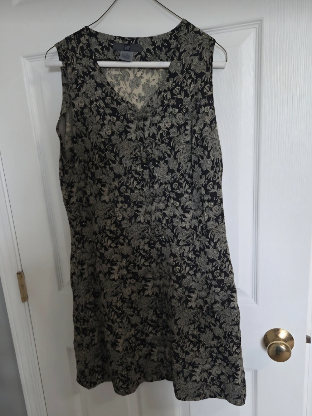 Vintage Y2k Black Dress with Cream Floral Print - Sleeveless Midi